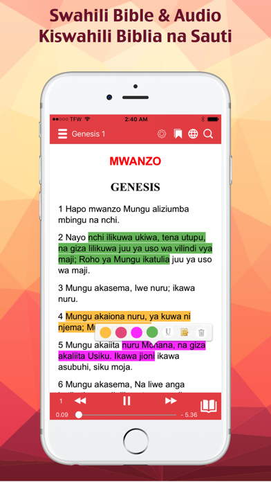 Screenshot #1 pour Swahili Bible Audio Kiswahili Bible