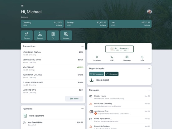 St Simons Bank & Trust iPad screenshot 1 - Finance app