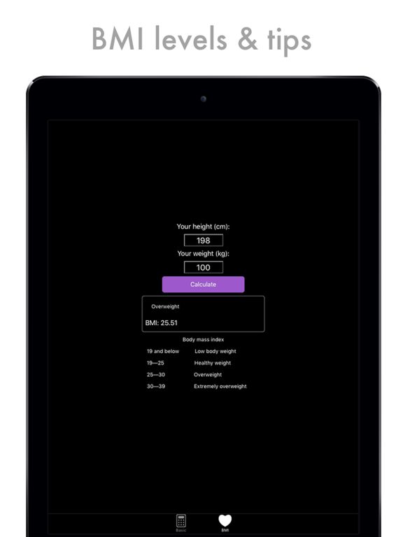 Calculator - smart tool & body mass index checker iPad screenshot