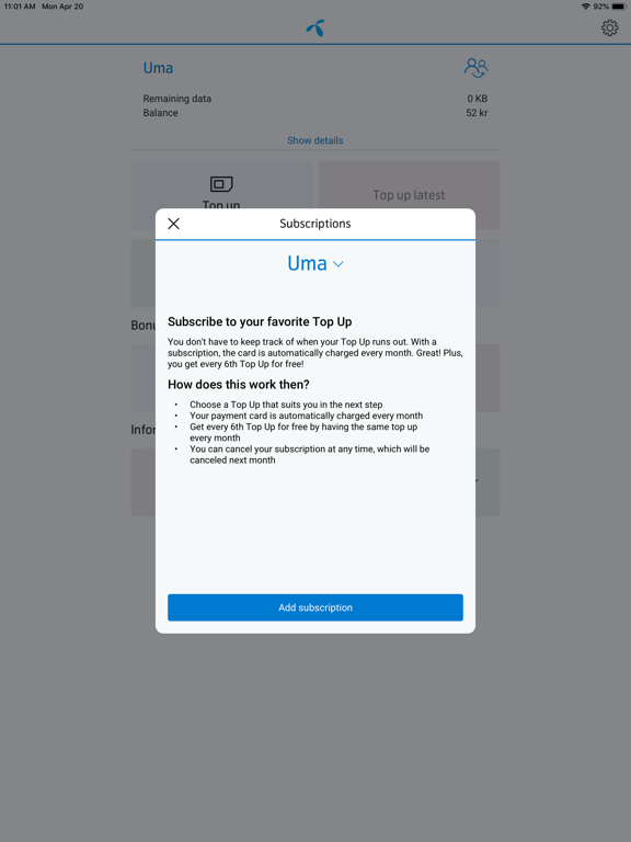 Telenor Ladda iPad screenshot 4 - Utilities app
