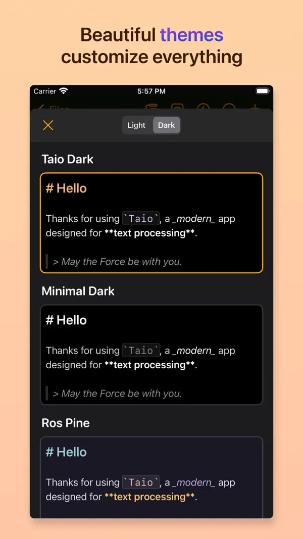 Taio - Markdown & Text Actions iPhone App Screenshot 4 – Produktivität