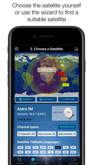 Captura de pantalla de SatFinder en iPhone 4