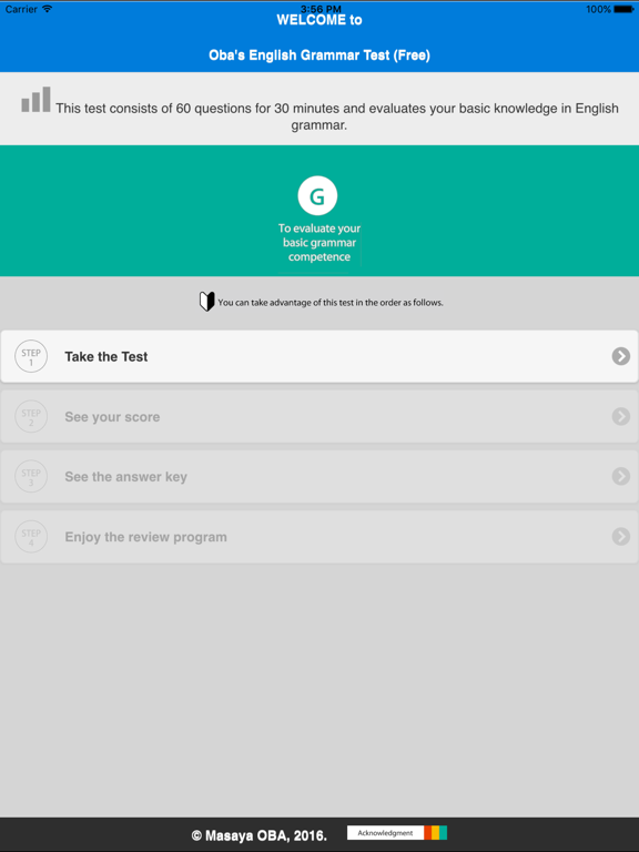 Oba's English Grammar Test iPad screenshot