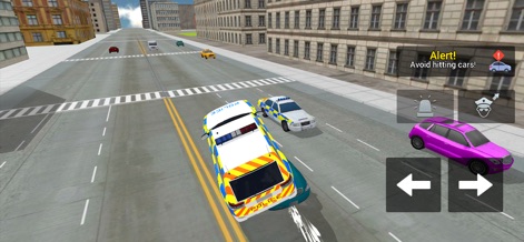 Police Car Driving: Crime City - Experience responsive vehicle handling with user-friendly touch controls for steering and receive real-time alerts warning against civilian vehicle collisions, enhancing strategic gameplay.