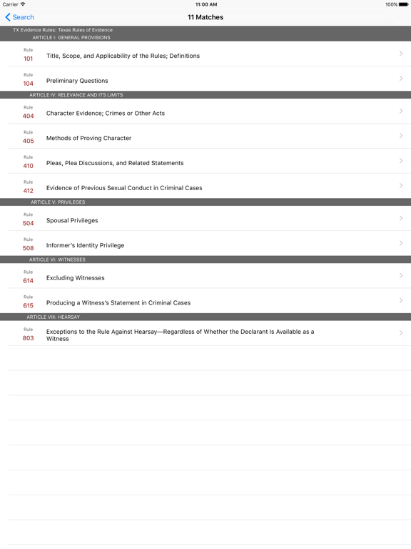 Texas Rules of Evidence (LawStack's TX Law) iPad screenshot