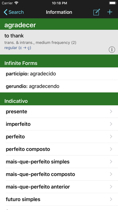 Portuguese Verbs & Conjugation Screenshot