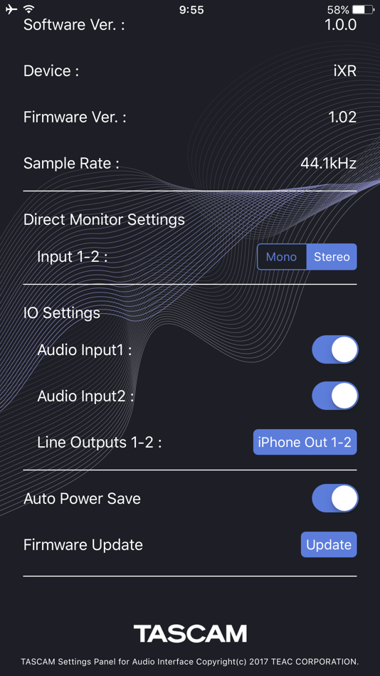 TASCAM Settings Panel for Audio Interface - 1.0.0 - (iOS)