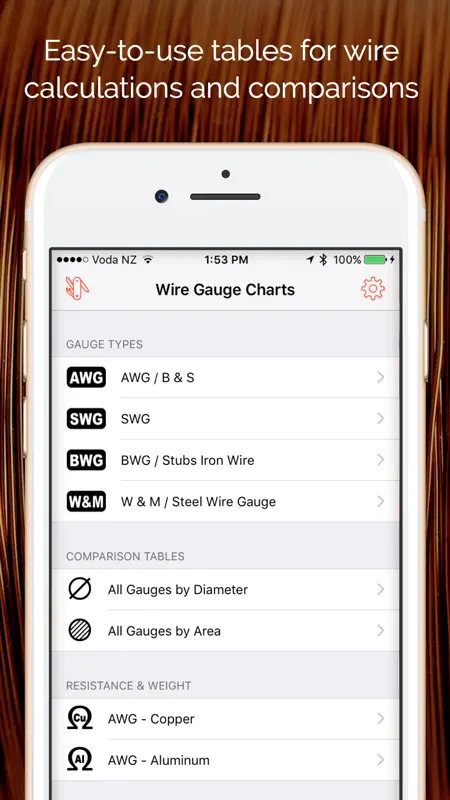 Wire Gauge Charts - Size tables for AWG, SWG, BWG screenshot 1 of 5