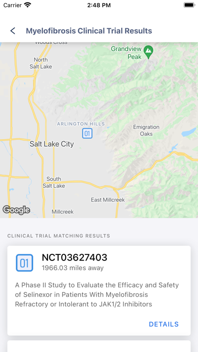 Myelofibrosis Trial Finder Screenshot