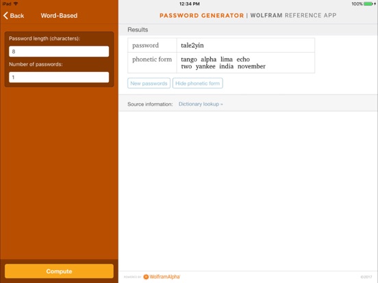 Screenshot #5 pour Wolfram Password Generator Reference App