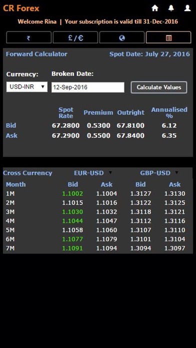 CR Forex Currency Ticker app screenshot