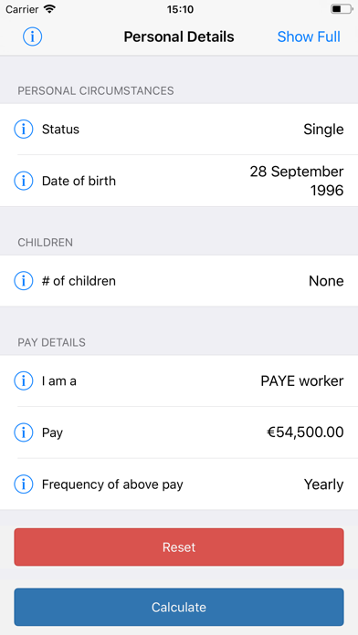 Irish PAYE Tax Calculator Screenshot