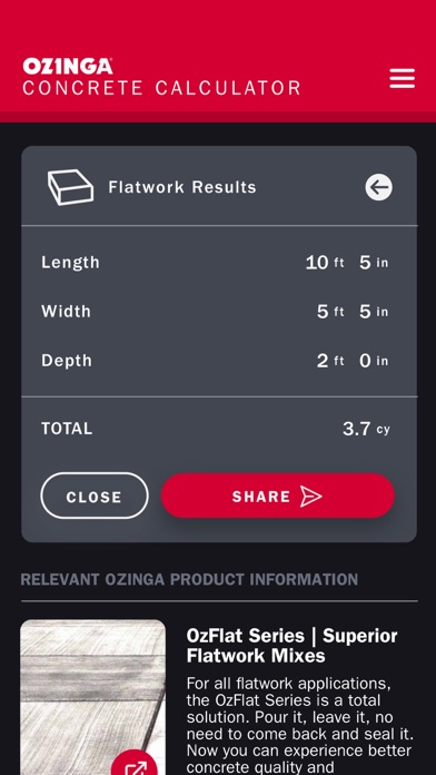 Ozinga Concrete Calculator Screenshot