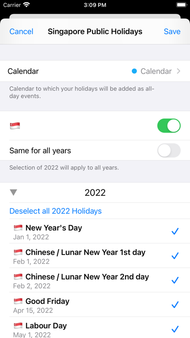 Singapore Public Holidays 2023 Screenshot