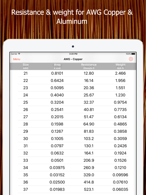 Wire Gauge Charts - Size tables for AWG, SWG, BWG iPad screenshot 5 - Reference app