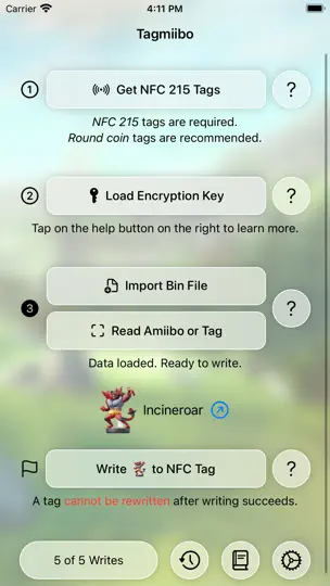 Captura de pantalla de Tagmiibo: Write NFC Tags en iPhone 1