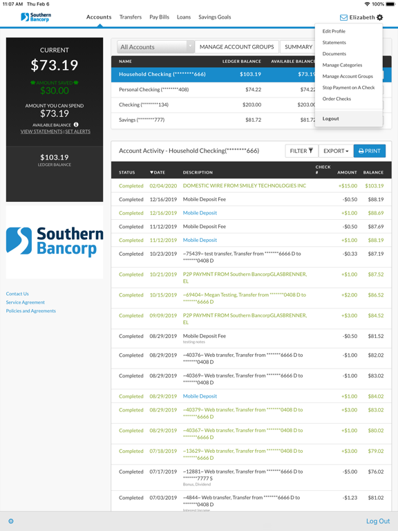 Southern Bancorp iPad screenshot