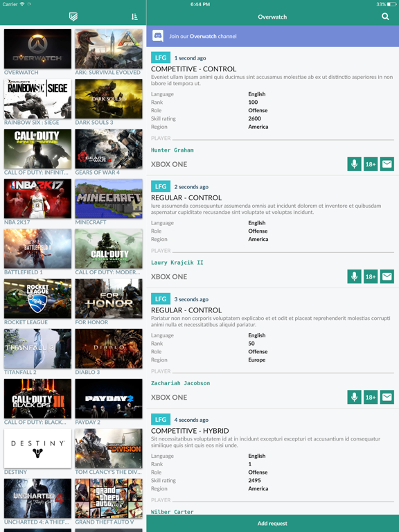 LFG Pub - LFG, LFM & LFT for your favorite games iPad screenshot