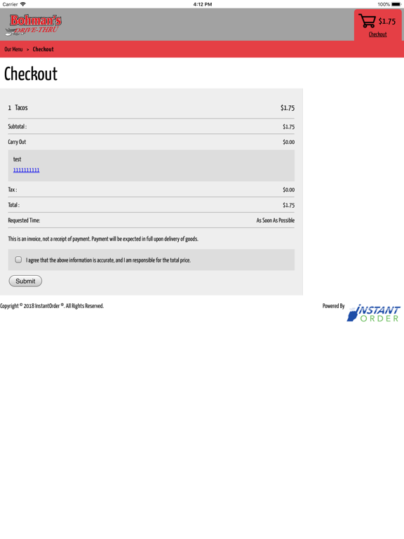 Bohman's Carryout iPad screenshot 5 - Food & Drink app