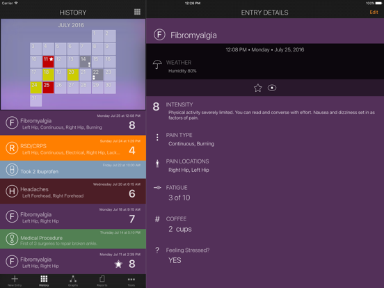 Screenshot #1 for My Pain Diary & Symptom Tracker: Gold Edition