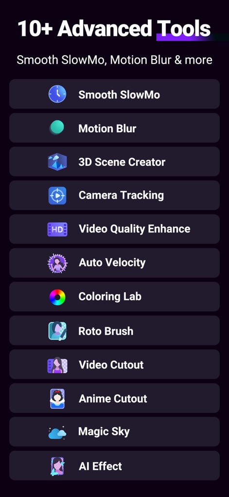 Motion Ninja Video Editor - This app provides access to more than 10 advanced editing tools, including Smooth SlowMo and Motion Blur, enhancing creative control.