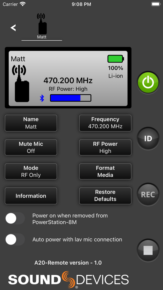 #1. A20-Remote (iOS) 由: Sound Devices, LLC