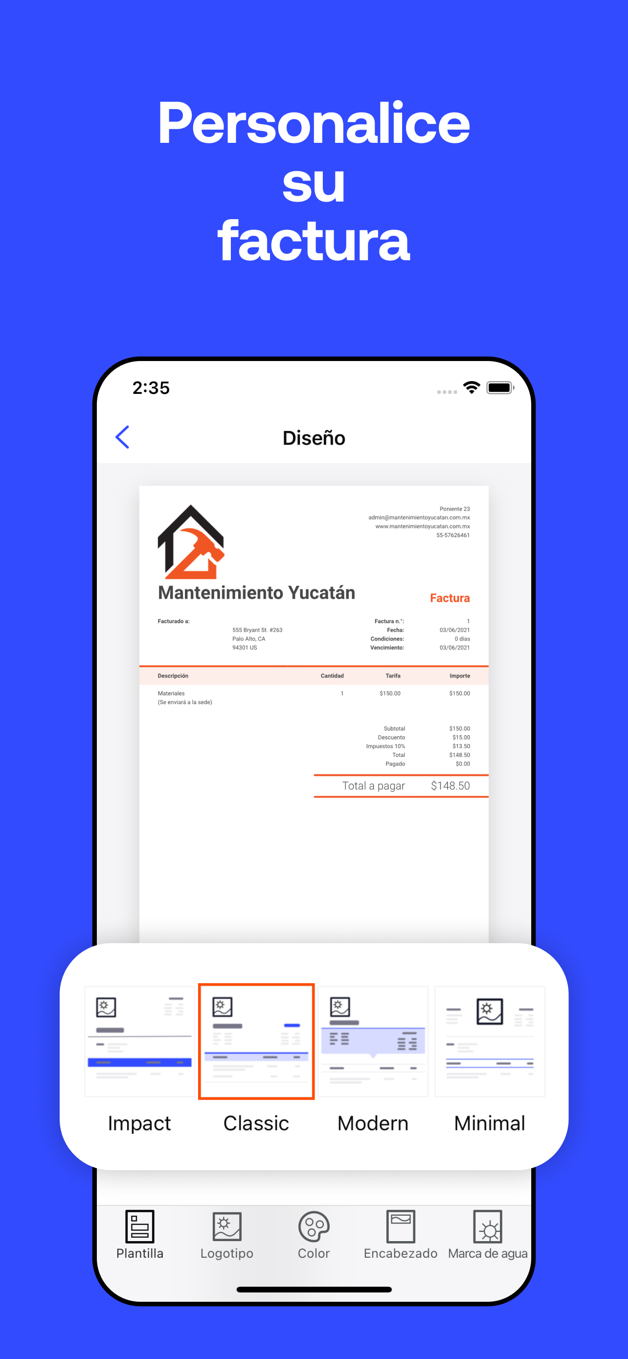 Invoice2go Factura de Negocios