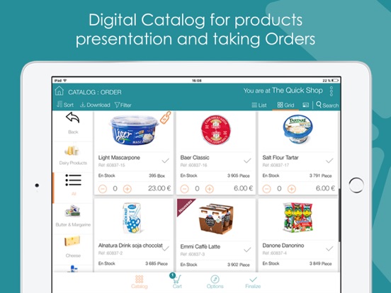Order Taking, Products Catalog, CRM for Sales Reps