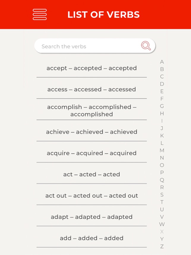 List of Verbs on the App Store