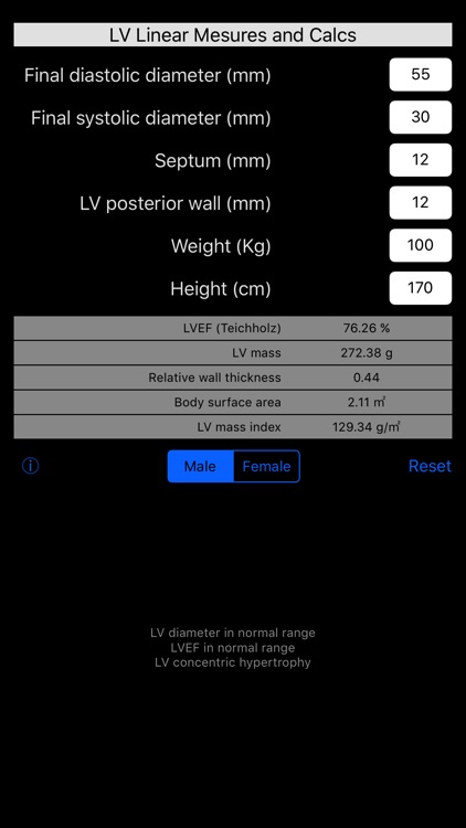 LVEF & mass echocardiography calculator