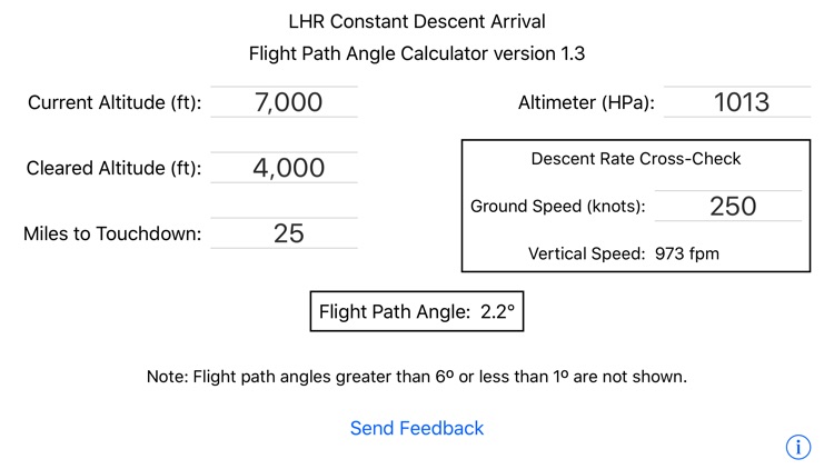 LHR Flight Path Angle Calculator