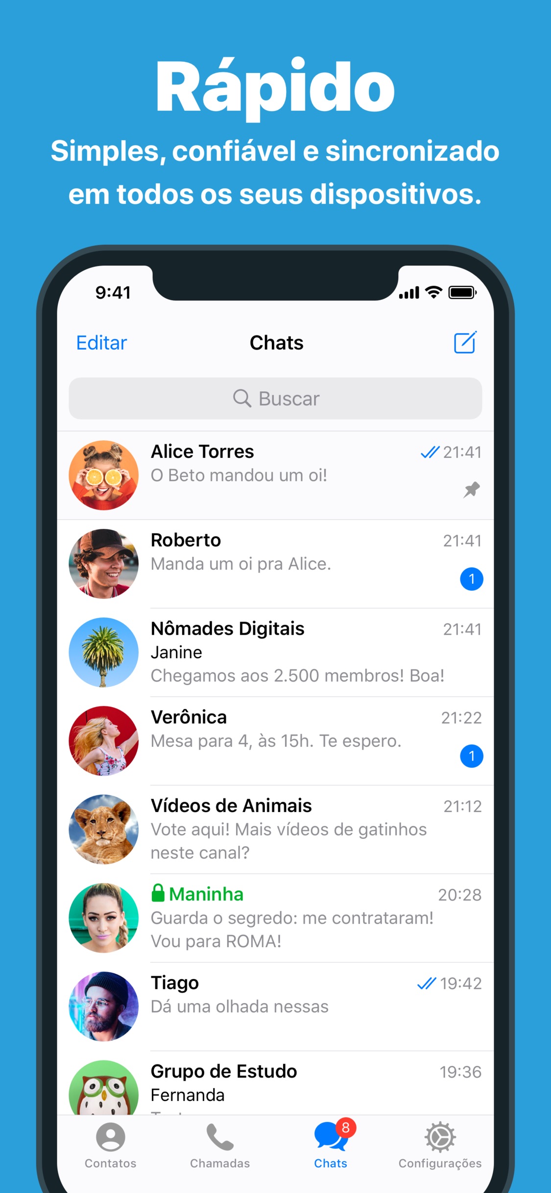 Screenshot do app Telegram Messenger