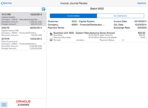 Invoice Batch Approvals Tablet for JDE E1 screenshot 2
