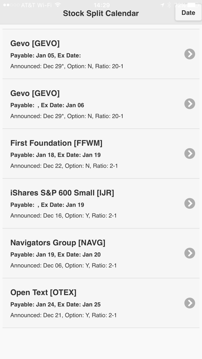 Stock Split Calendar
