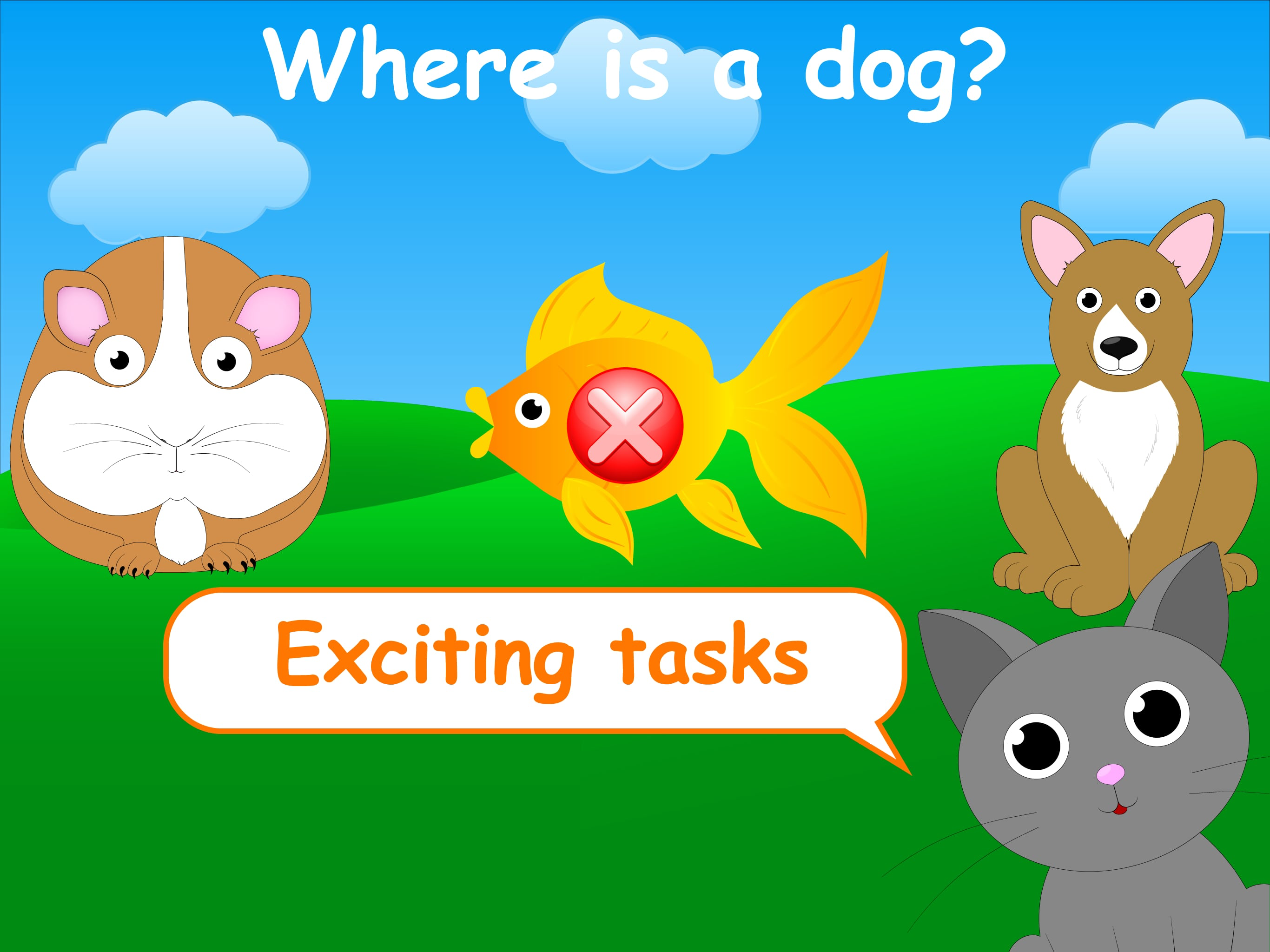 Game for kids and babies about animals food cars