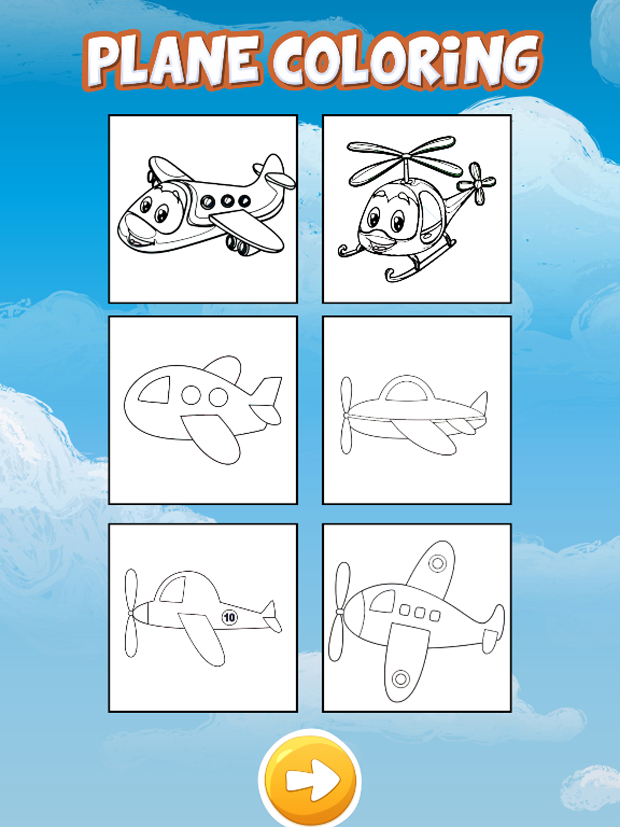 Sky airplane coloring book for kids games