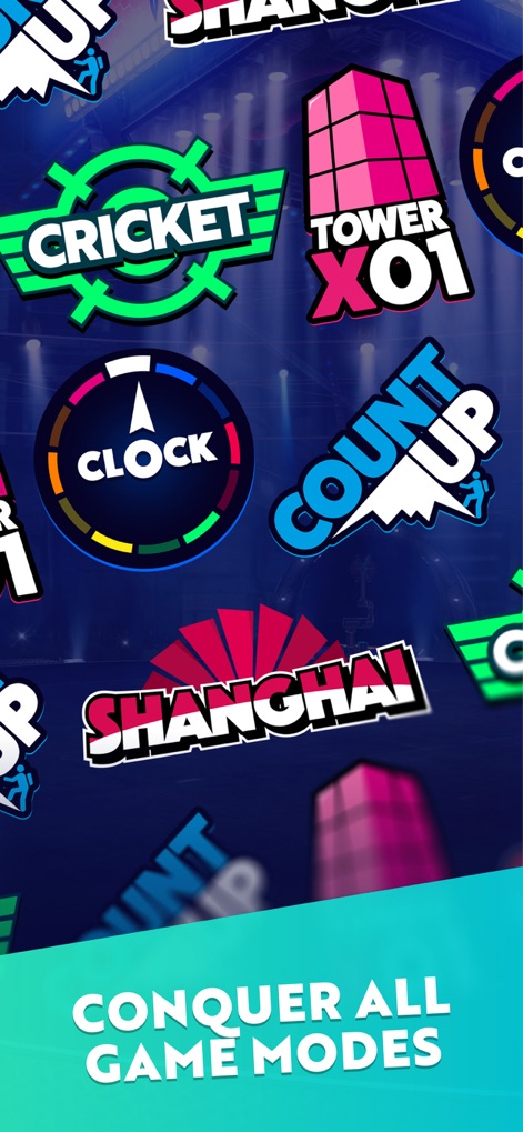 Darts of Fury: PvP Multiplayer - Explore the wide array of game modes available, from classic Cricket to the strategic Shanghai, each presented with distinctive logos.