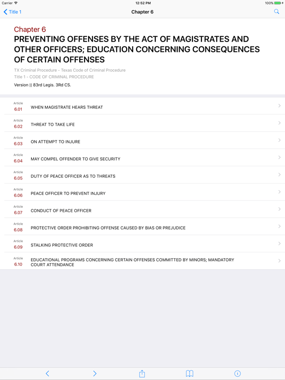 Texas Code of Criminal Procedure (LawStack's TX) iPad screenshot 2 - Reference app