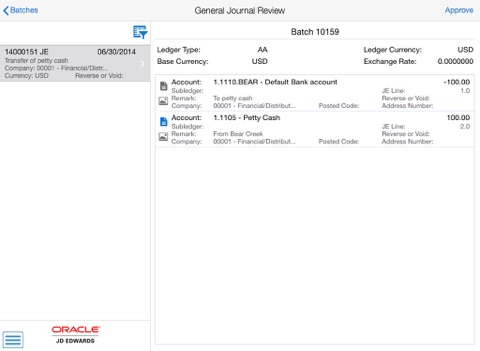 G/L Batch Approvals Tablet for JDE E1 screenshot 2