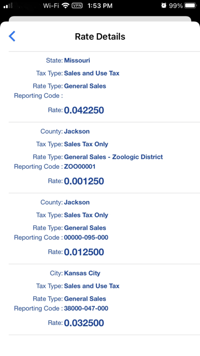 Streamline Sales Tax Rates Screenshot