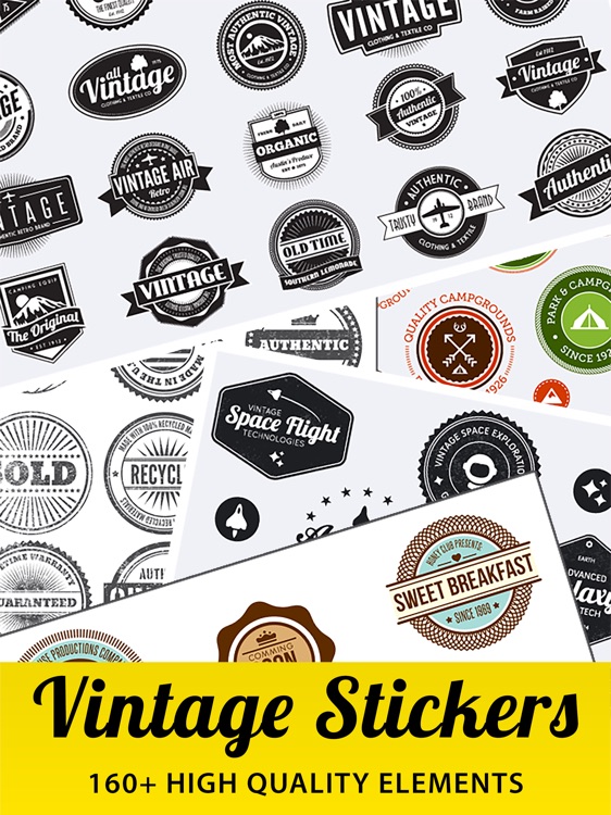 Vintage Stickers HD. Beautiful retro badges & text