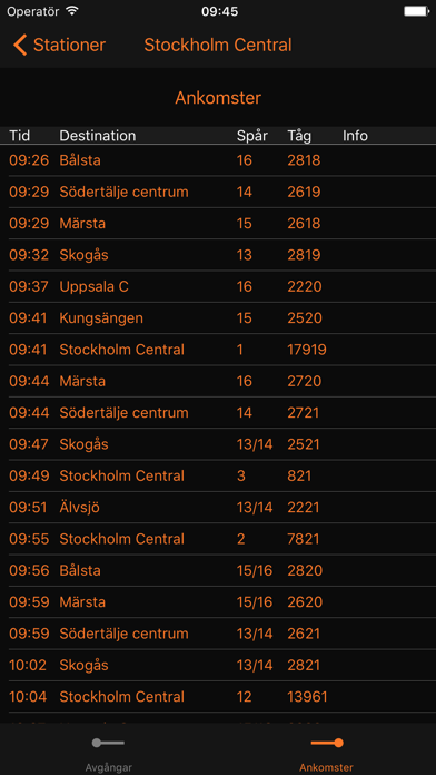 Tågtabellen screenshot 3