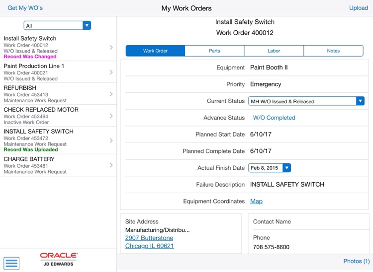 Manage My Work Orders Disconnected Tablet for JDE
