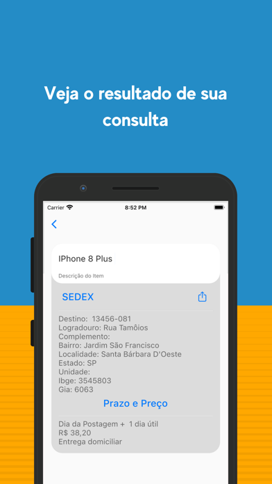 Valor de Entrega Correios Screenshot