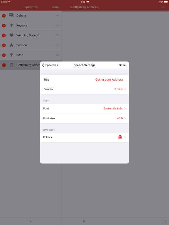 Speeches App iPad screenshot 4 - Productivity app
