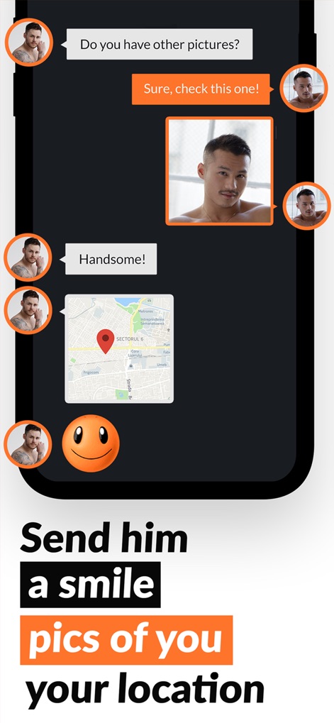 Adam4Adam Gay Dating Chat A4A - Engage in dynamic conversations with multimedia sharing capabilities for photos and location, enhanced by expressive emoji communication.