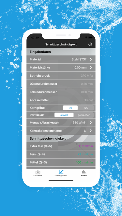 Waterjet-Calculator Screenshot
