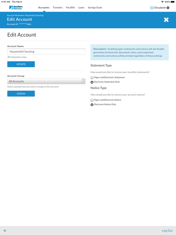 Southern Bancorp iPad screenshot