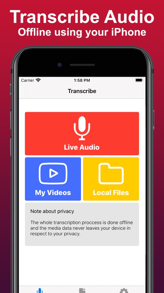 #1. Transcriber: Offline speech (iOS) Podle: Arthur Eduardo Skaetta Alvarez Desenvolvimento de Software LTDA.