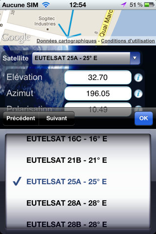 Eutelsat satellite finder screenshot 2